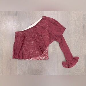 Viva Aviva One Shoulder Twisted Lace Top | Burgundy Red | size XS